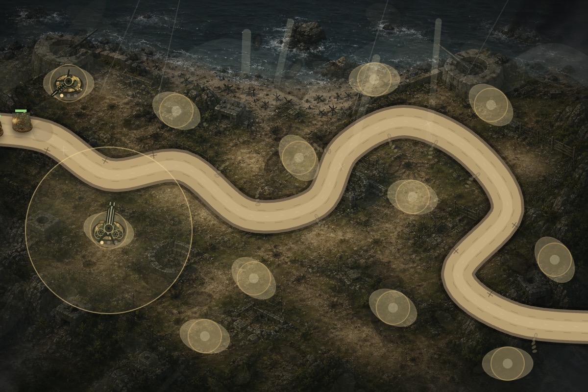 Coastal Battery map during a wave in Allied Frontline Defense