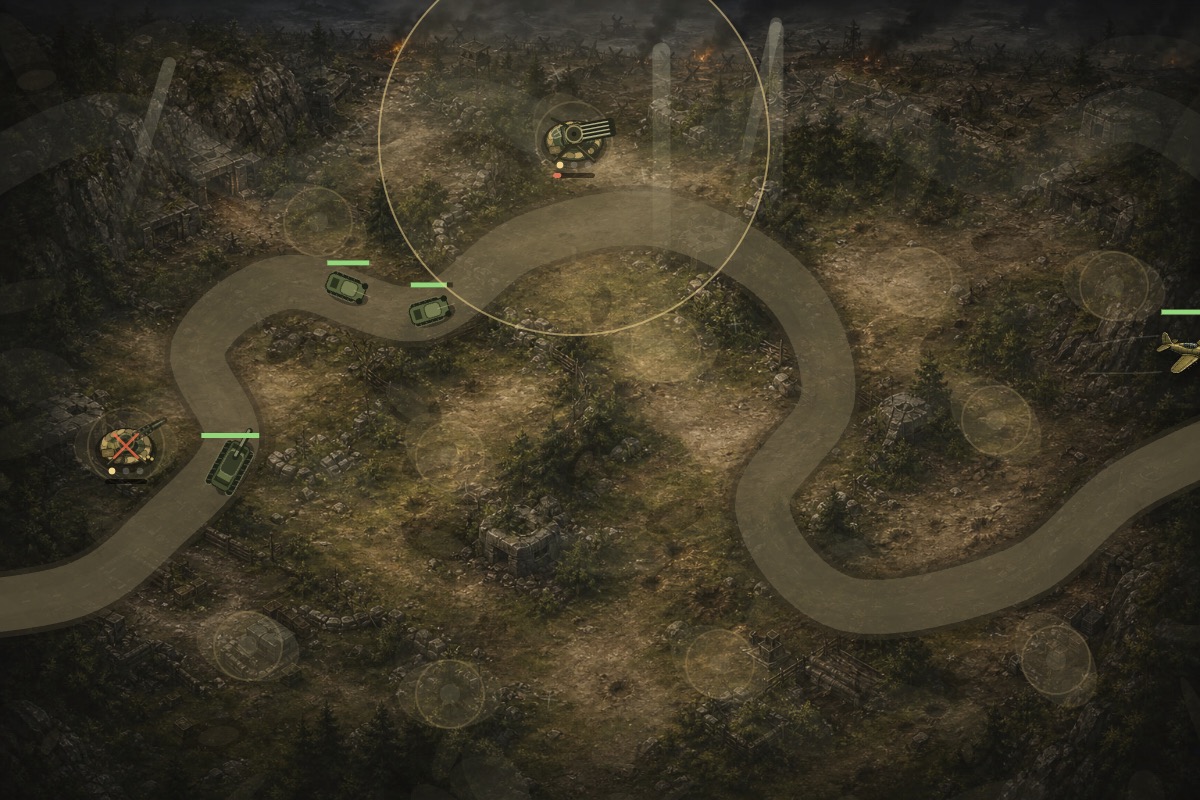 Enemy counter-fire damaging a tower in Allied Frontline Defense