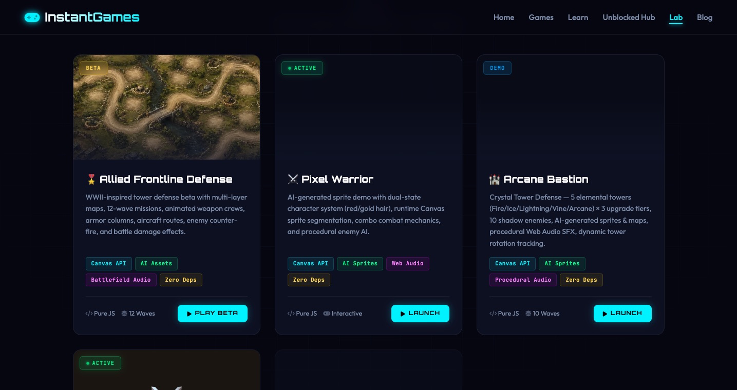 Allied Frontline Defense beta entry visible on the Labs page