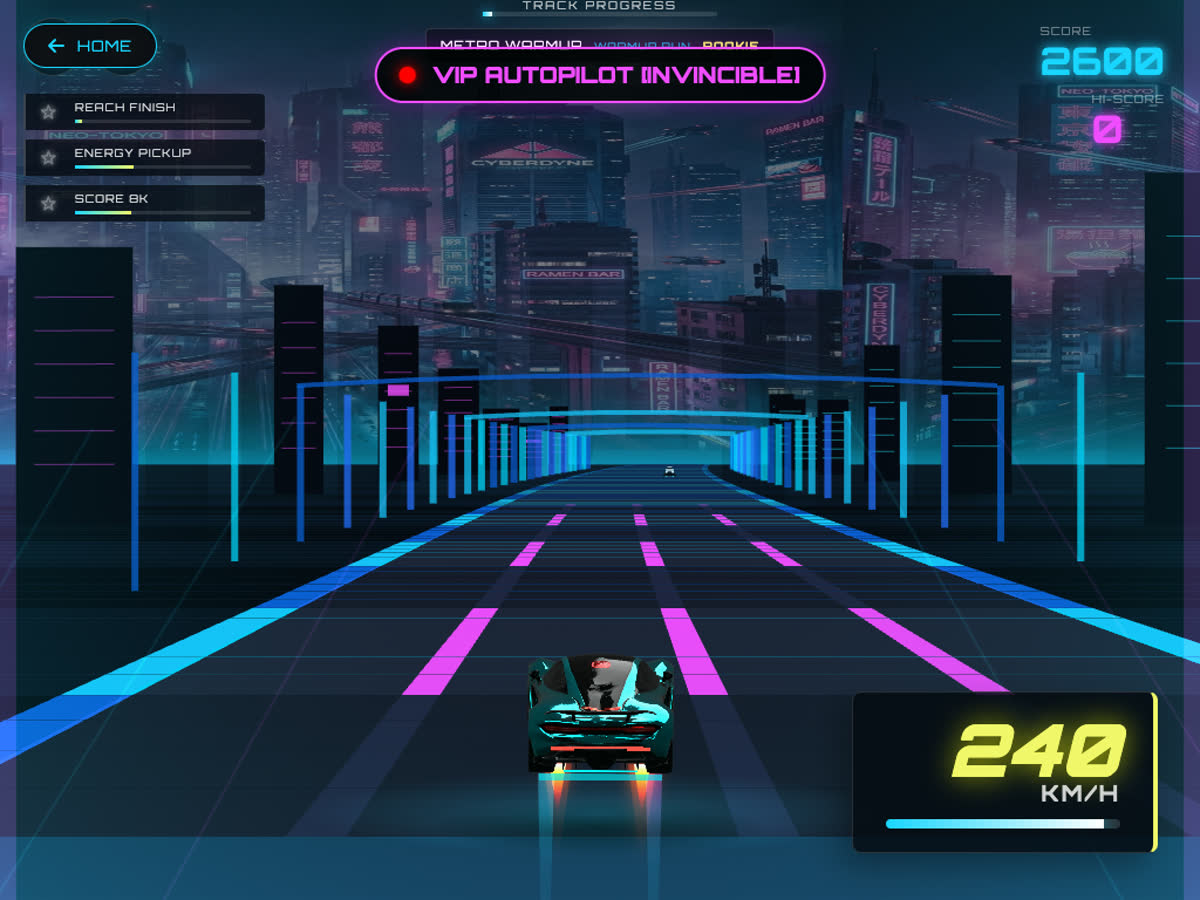 Traffic Rider Extreme gameplay with a retextured Meshy vehicle on a neon city track