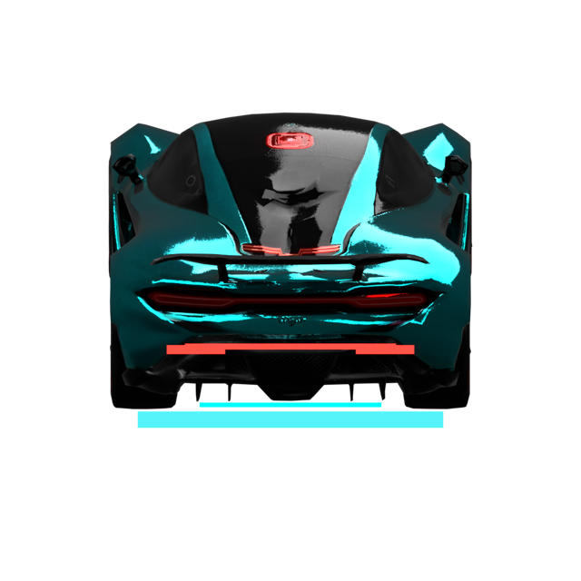 Retextured Vector Runner vehicle render with teal paint, glass, tires, and rear lights