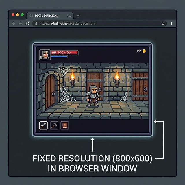 Pixel art game running at fixed 800x600 resolution centered in a dark browser window