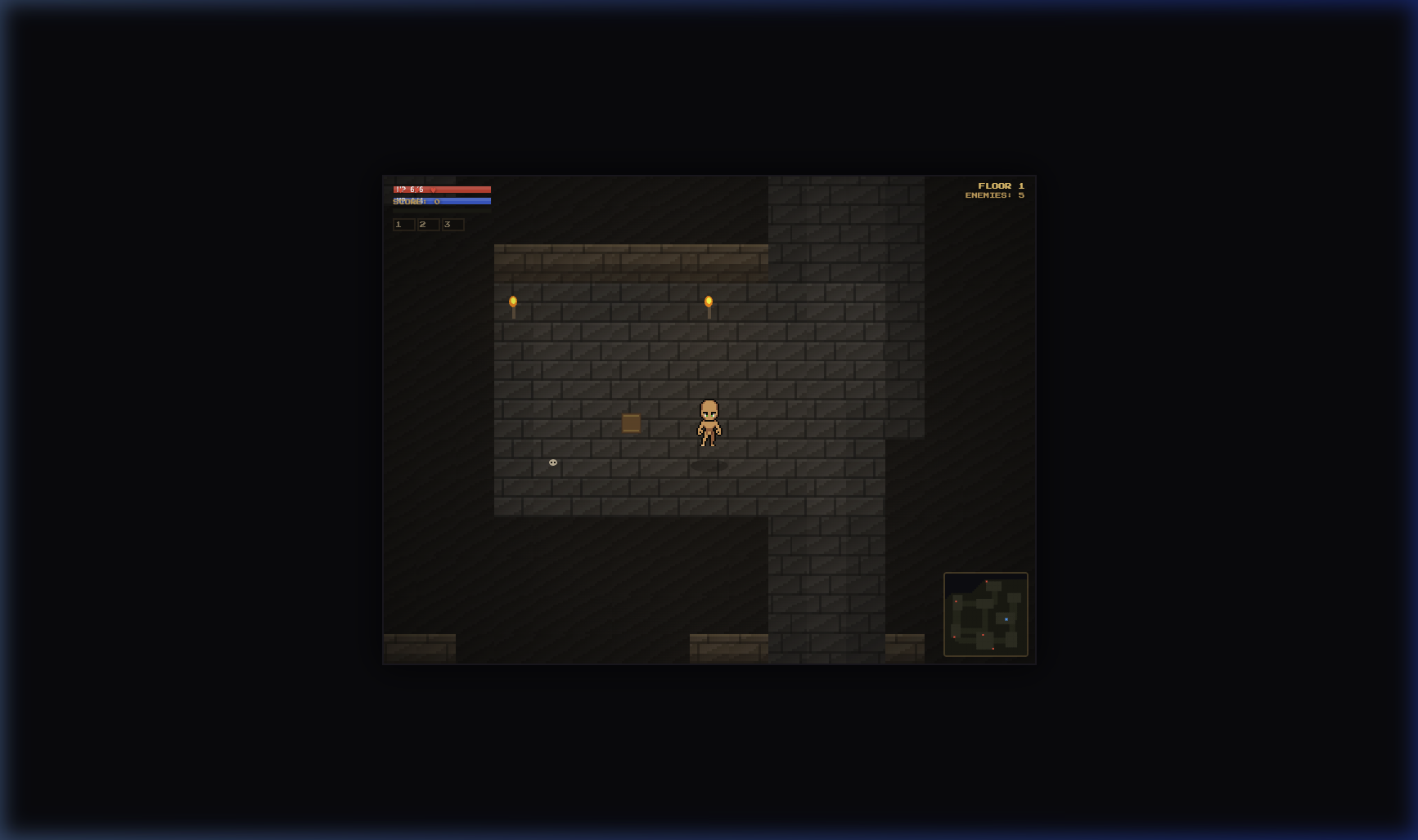 Pixel Dungeon gameplay screenshot showing fixed-size canvas with HUD elements properly positioned